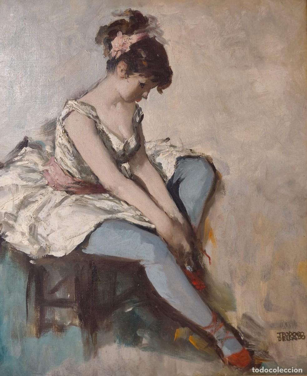 Kunst: Teodoro Delgado (1907-1975). Bailarina con lazo rosa. &Oacute;leo sobre lienzo.
