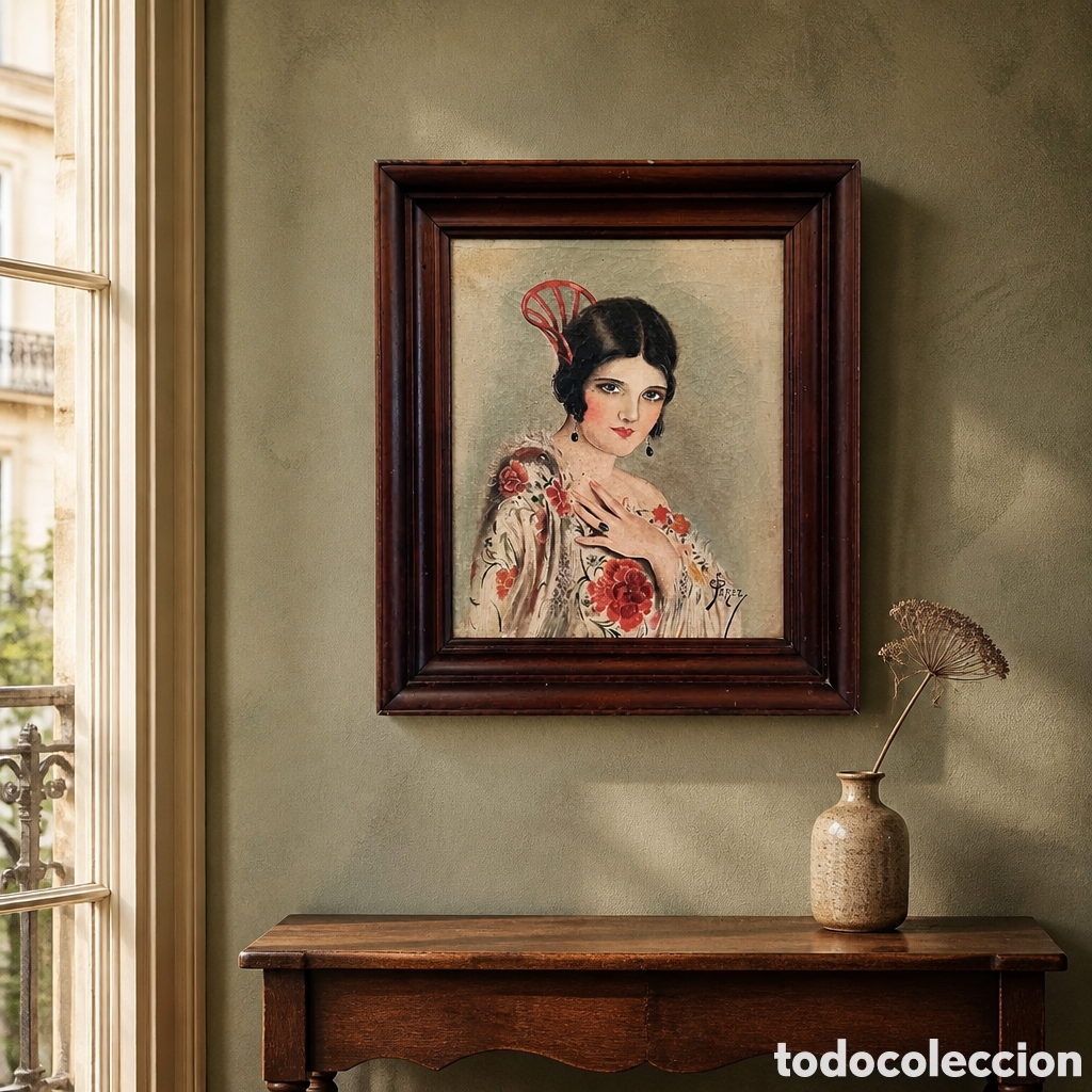 Arte: FANTASTICO OLEO SOBRE LIENZO . RETRATO COSTUMBRISTA. PRINCIPIOS SIGLO XX. FIRMADO S.PEREZ