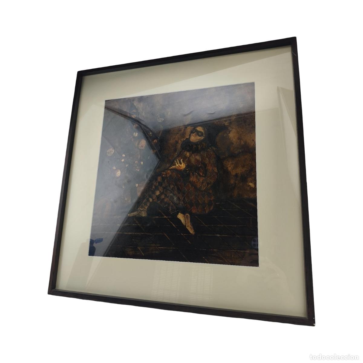 Arte: Pintura Original Andr&eacute;s Land&iacute;n Ysasia (1957-2019) - Arlequ&iacute;n y Mu&ntilde;ecos - Enmarcado (70x68 cm)