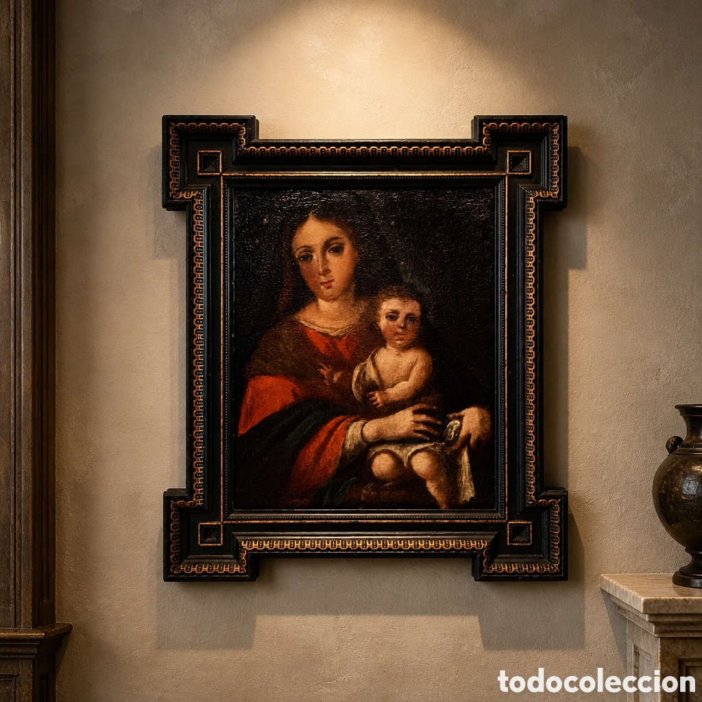 Arte: OLEO SOBRE LIENZO . ESCUELA SEVILLANA . VIRGEN DE LA SERVILLETA . SIGLO XVII -XVIII.