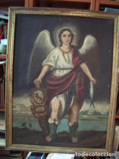 Arte: Pintura al &oacute;leo sobre lienzo que representa al Arc&aacute;ngel San Rafael, santo patrono y custodio de la c