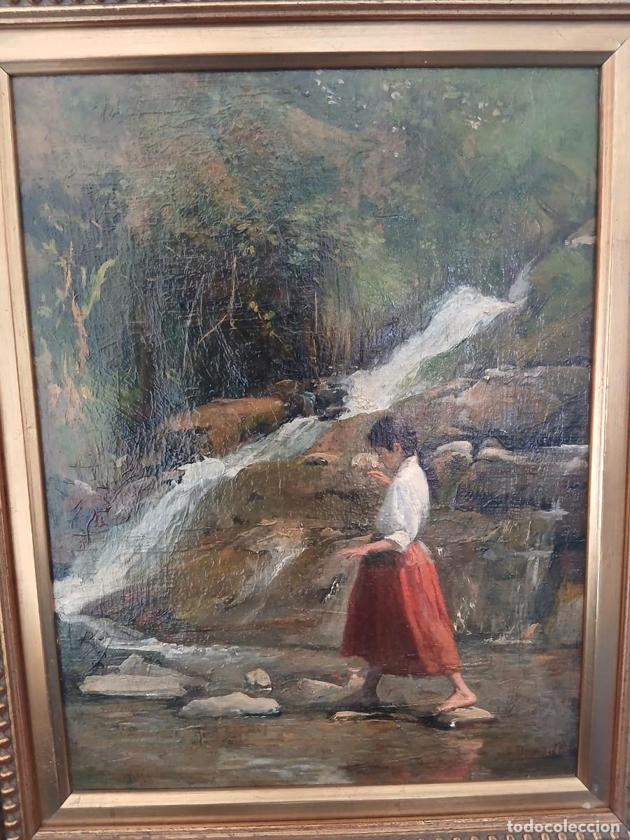 Arte: &Oacute;leo de Ni&ntilde;a cruzando el riachuelo de Jos&eacute; Rebollo Dicenta