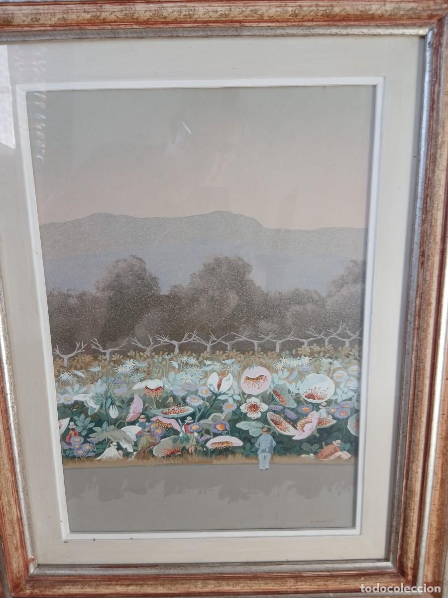 Arte: Paisaje buc&oacute;lico con flores y figuras de Enrico Faustini