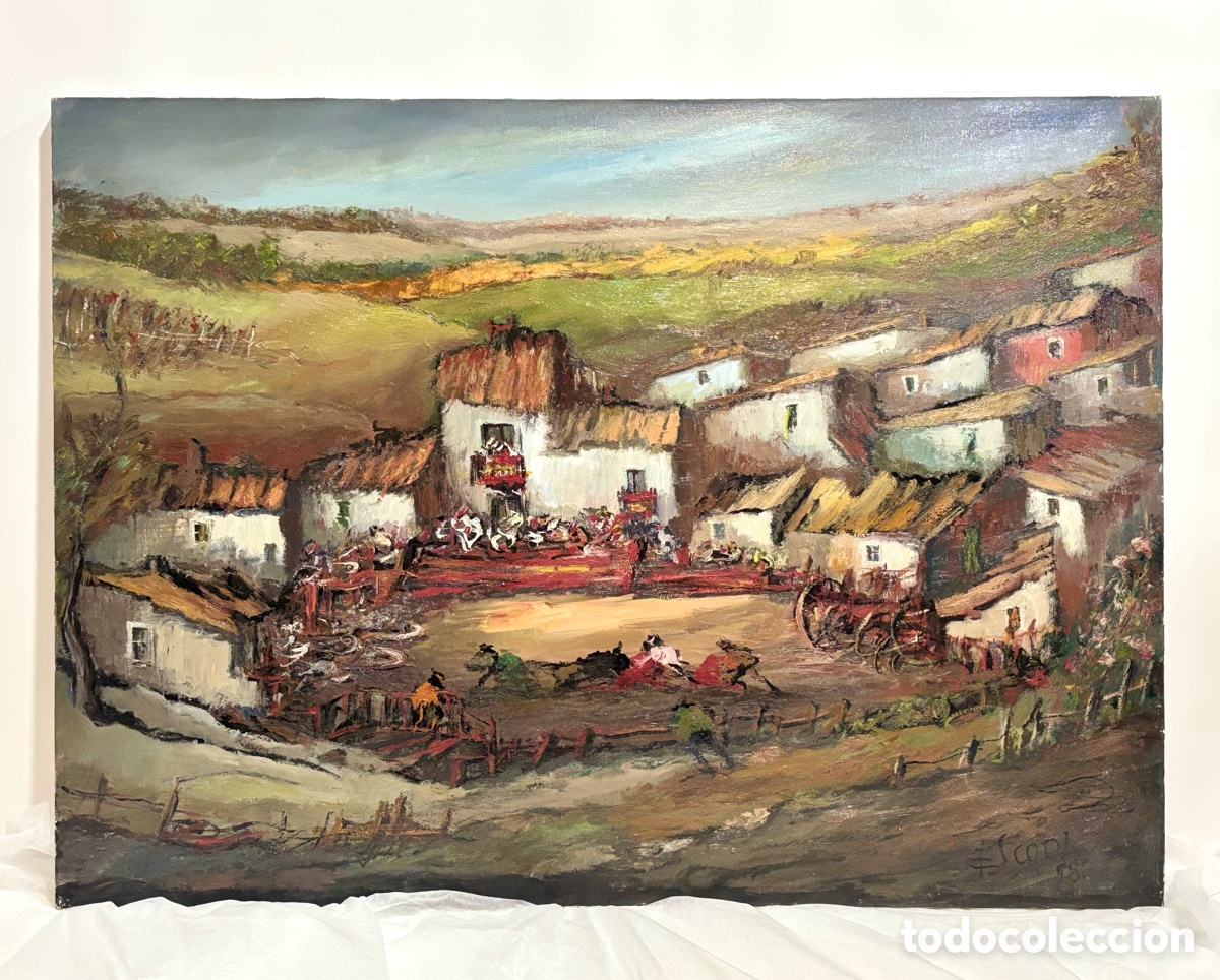 Arte: JUAN ESCODA (1920-2012)- &Oacute;LEO SOBRE TELA- FIESTAS EN MORELLA