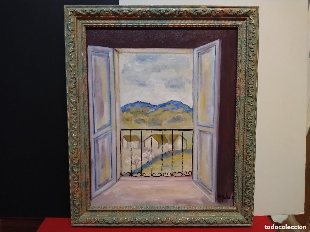 Arte: OBRA REALISTA PAISAJE VENTANA DE M.PACHECO ( 46 x 54 cm)