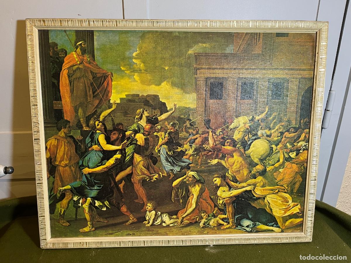 Arte: &rdquo;El Rapto de las Sabinas&rdquo; &ndash; Nicol&aacute;s Poussin &ndash; Litograf&iacute;a entelada sobre tabla &ndash; Marco de madera vint