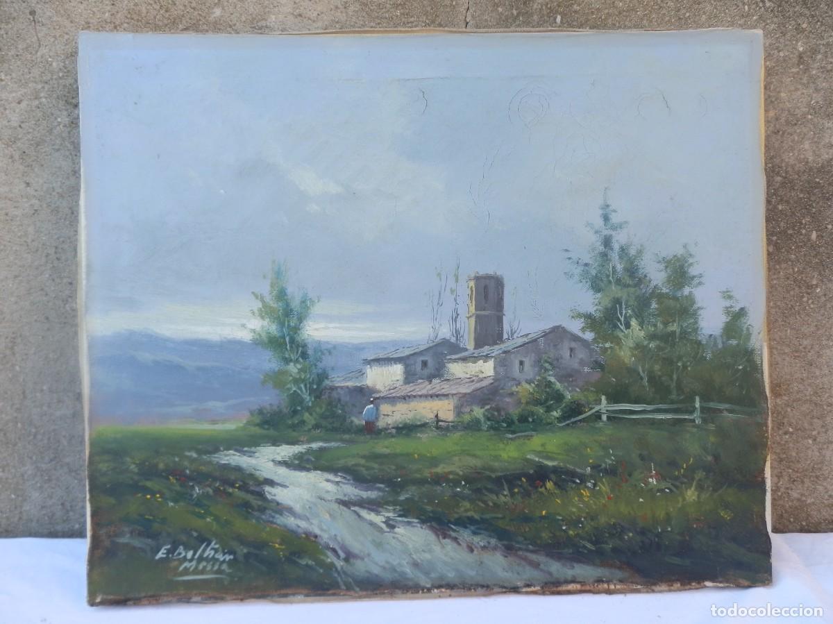 Arte: &Oacute;leo sobre lienzo del pintor Beltr&aacute;n Mesa. Paisaje rural.
