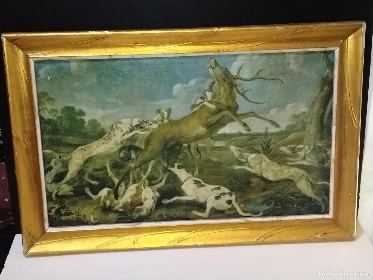 Arte: PINTURA BARROCA CIERVO ACOSADO POR UNA JAUR&Iacute;A DE PERROS,PINTOR FLAMENCO PAUL DE VOS,A&Ntilde;O 70-80