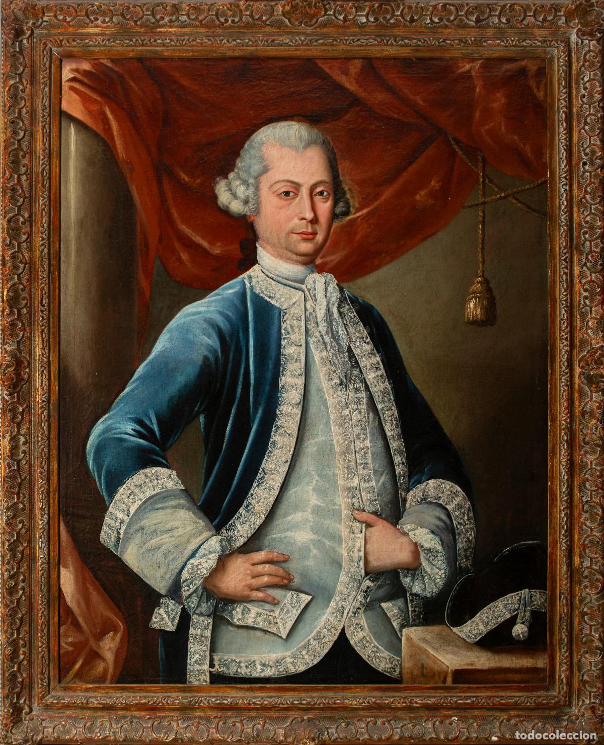 Arte: Retrato caballero Miguel Antonio de Ustariz oleo sobre lienzo posible Jose Campeche siglo XVIII