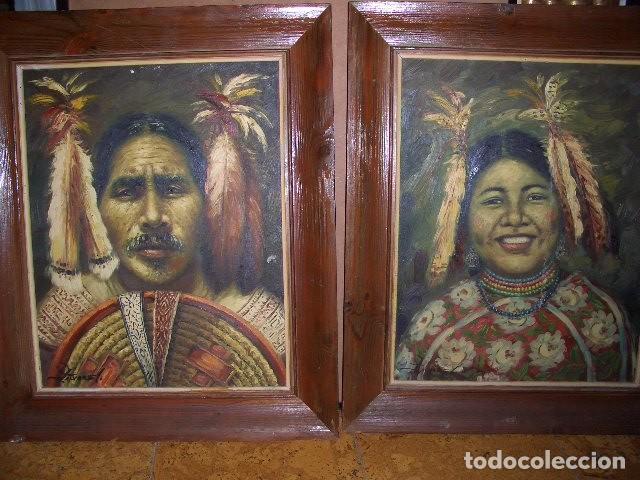 Arte: Pareja de &oacute;leo sobre lienzo nativos americanos
