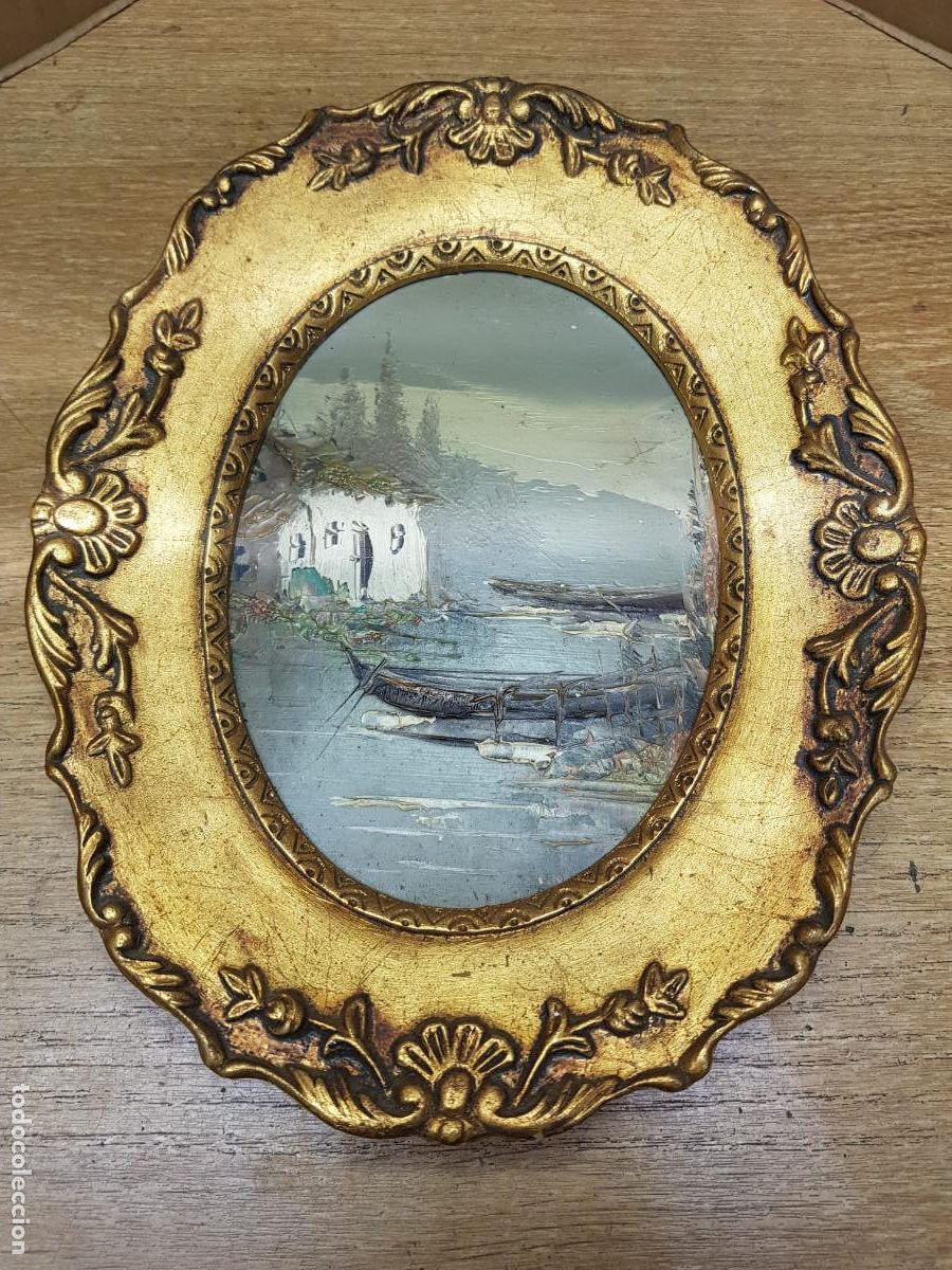 Arte: ANTIGUO CUADRO-FIGURAS DE BARCAS