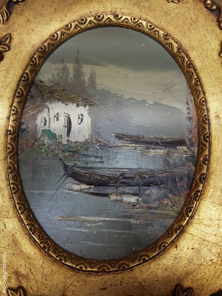 Arte: ANTIGUO CUADRO-FIGURAS DE BARCAS - Foto 2