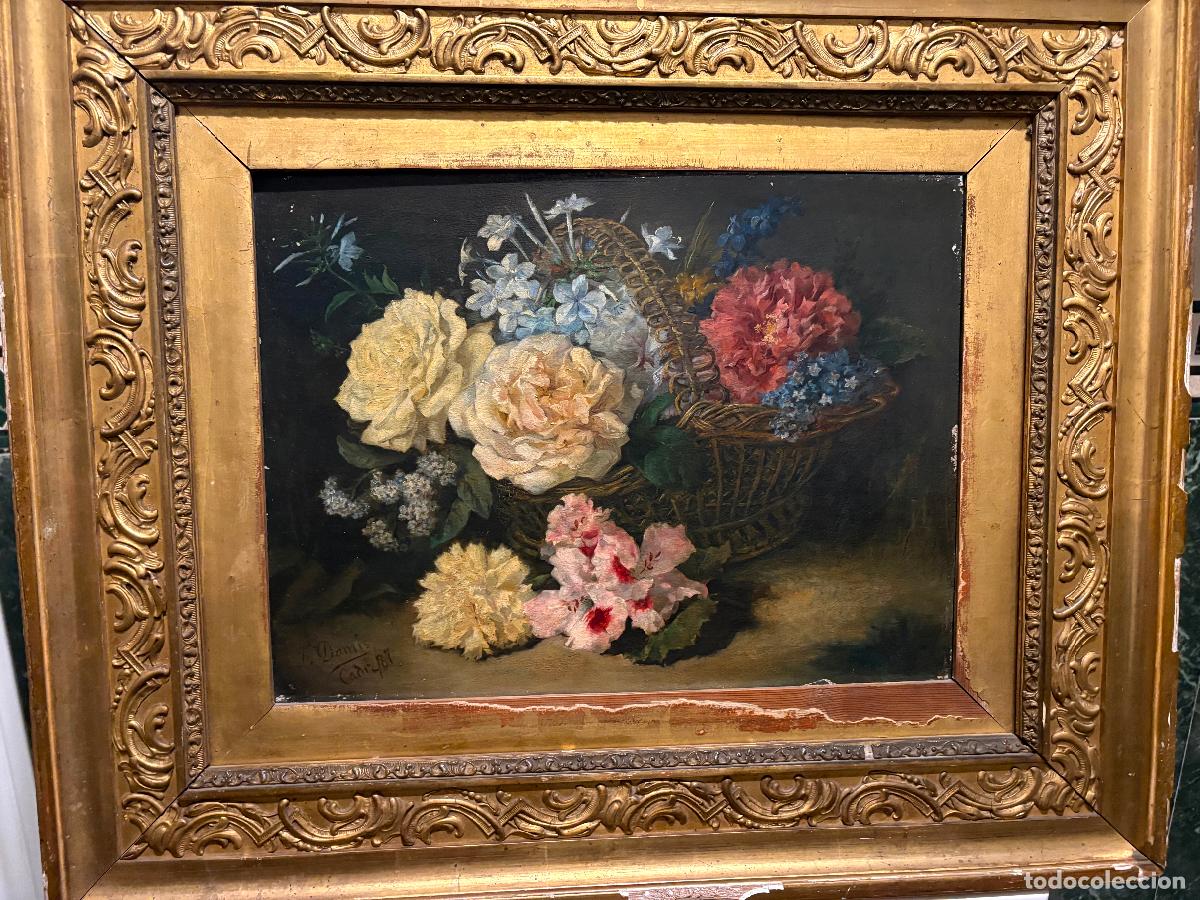 Arte: Bodeg&oacute;n de flores por Joaqu&iacute;n Damis (C&aacute;diz 1842-1920)