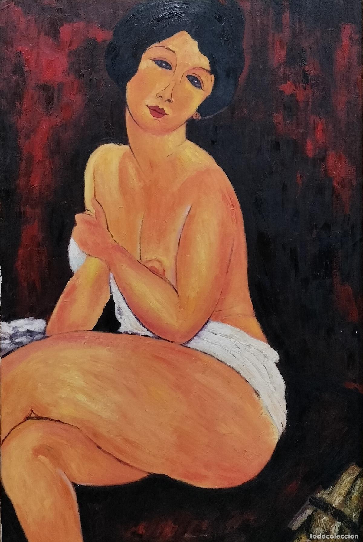 Arte: NU ASSIS SUR UN DIVAN. A PARTIR DE MODIGLIANI. MIROIR DES MA&Icirc;TRES. &Oacute;LEO SOBRE LIENZO. FRANCIA. XX.