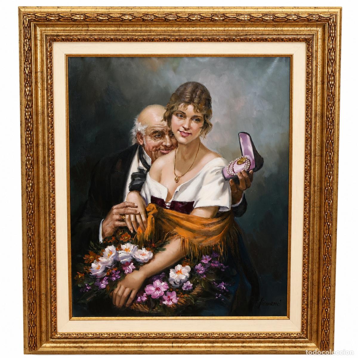 Arte: FRANCESC TORNERO ROMERA (XX) OLEO SOBRE TELA. LA OFRENDA AMOROSA. 65 X 54 CM.