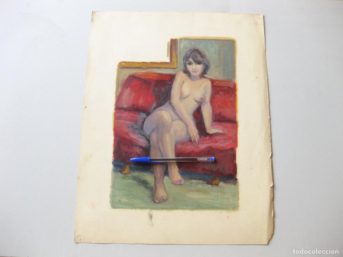 Kunst: DIBUJO AL OLEO SOBRE CARTULINA DURA DE MUJER DESNUDA. A&Ntilde;OS 30 O 40