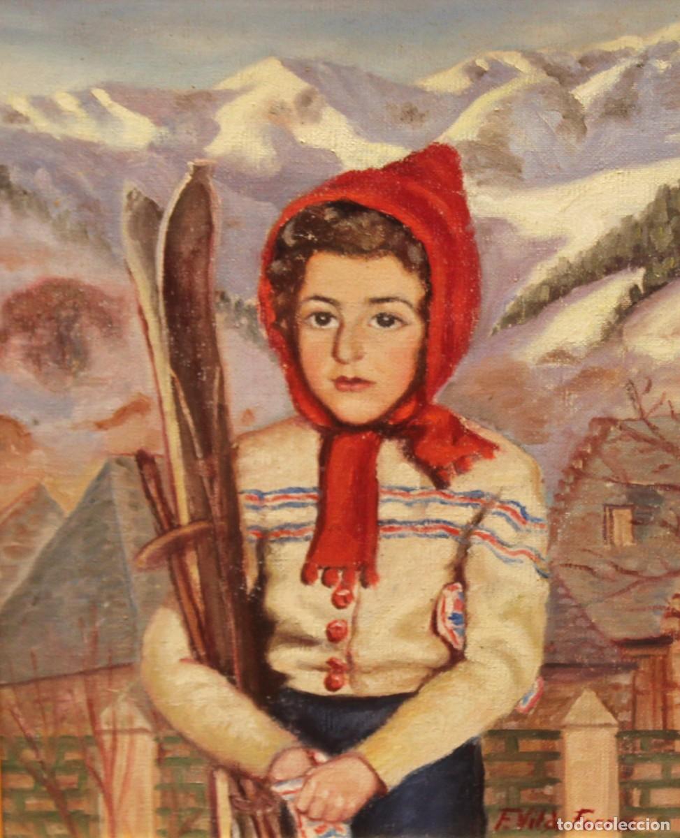 Arte: FRANCESC VILA FERRER (1905 - 1980) OLEO SOBRE TELA. RETRATO DE UNA JOVEN ESQUIADORA