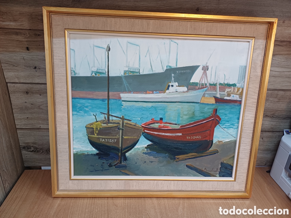 Arte: OLEO SOBRE TELA MARINA PUERTO DE TARRAGONA, 1978