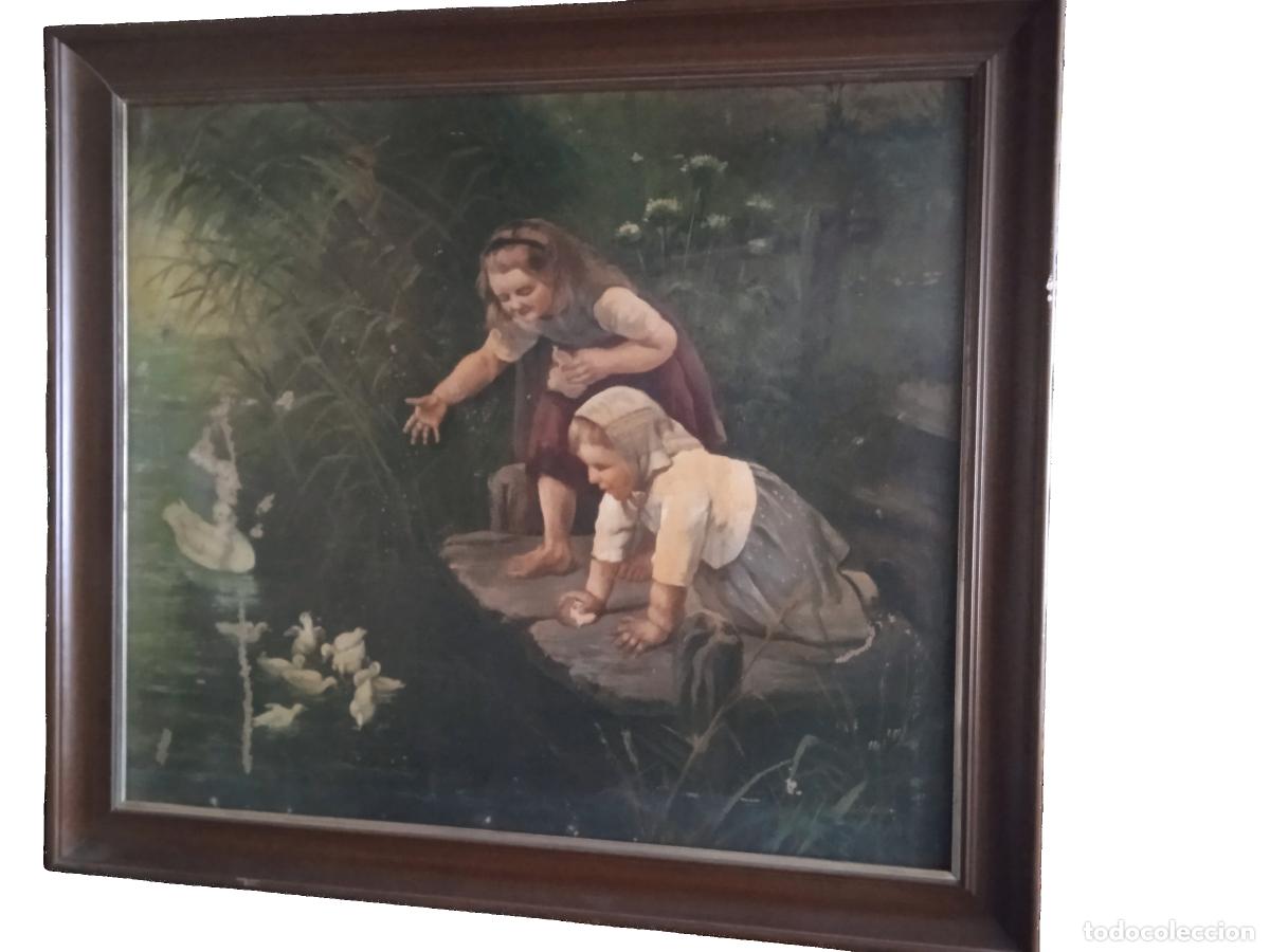 Kunst: CARL VON BERGEN (Cuxhaven, 1853-Munich, 1933): &rdquo;Dos ni&ntilde;as dando de comer a patitos&rdquo;.