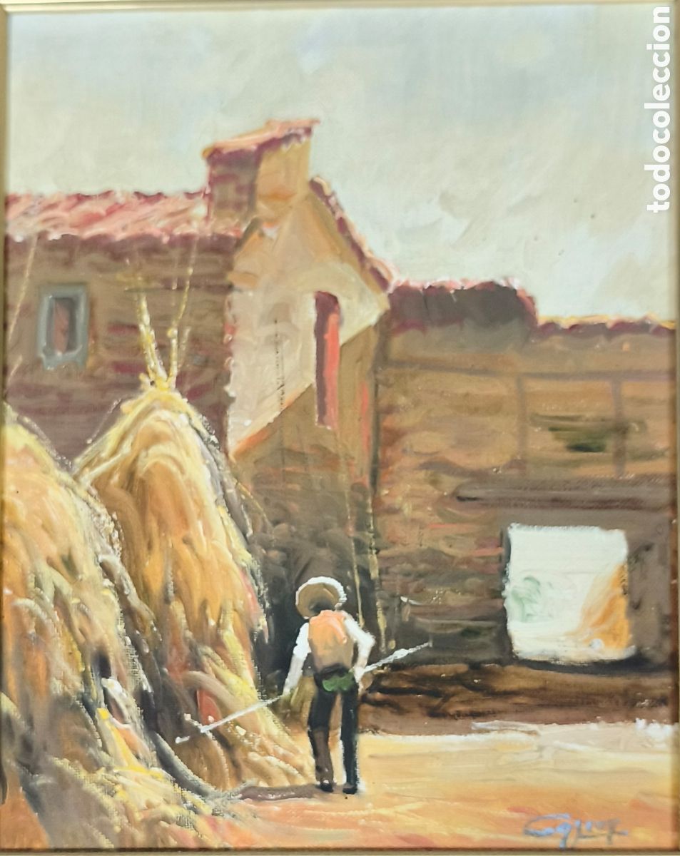 Arte: &Oacute;LEO SOBRE LIENZO FIRMADO &ldquo;G. GIL&rdquo; &ndash; PAISAJE RURAL &ndash; ESCENA COSTUMBRISTA &ndash; 44&times;38 CM