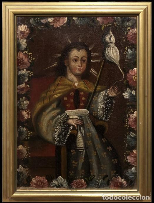 Arte: Escuela del Per&uacute; (siglo XIX) - Magn&iacute;fica Virgen Mar&iacute;a hilando lana