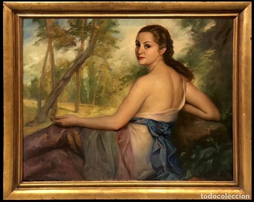 Arte: V&iacute;ctor Moya y Calvo (1890-1972) - Magn&iacute;fico retrato de mujer rubia - XL