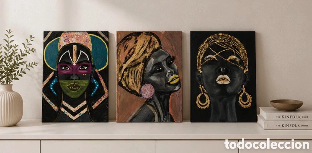 Arte: CONJUNTO DE 3 CUADROS PINTADOS A MANO &ndash; MUJERES &ndash; 30x40 CM
