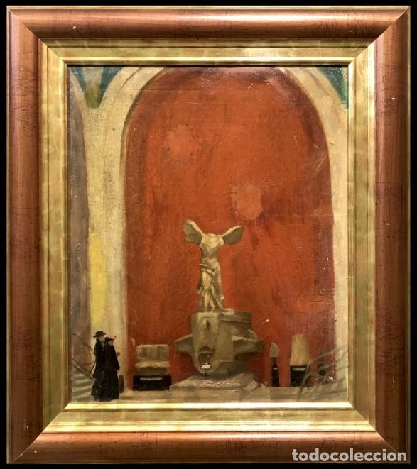 Arte: Escuela francesa (c. 1900) - En el Louvre: La escalera de Daru con la Victoria Alada de Samotracia