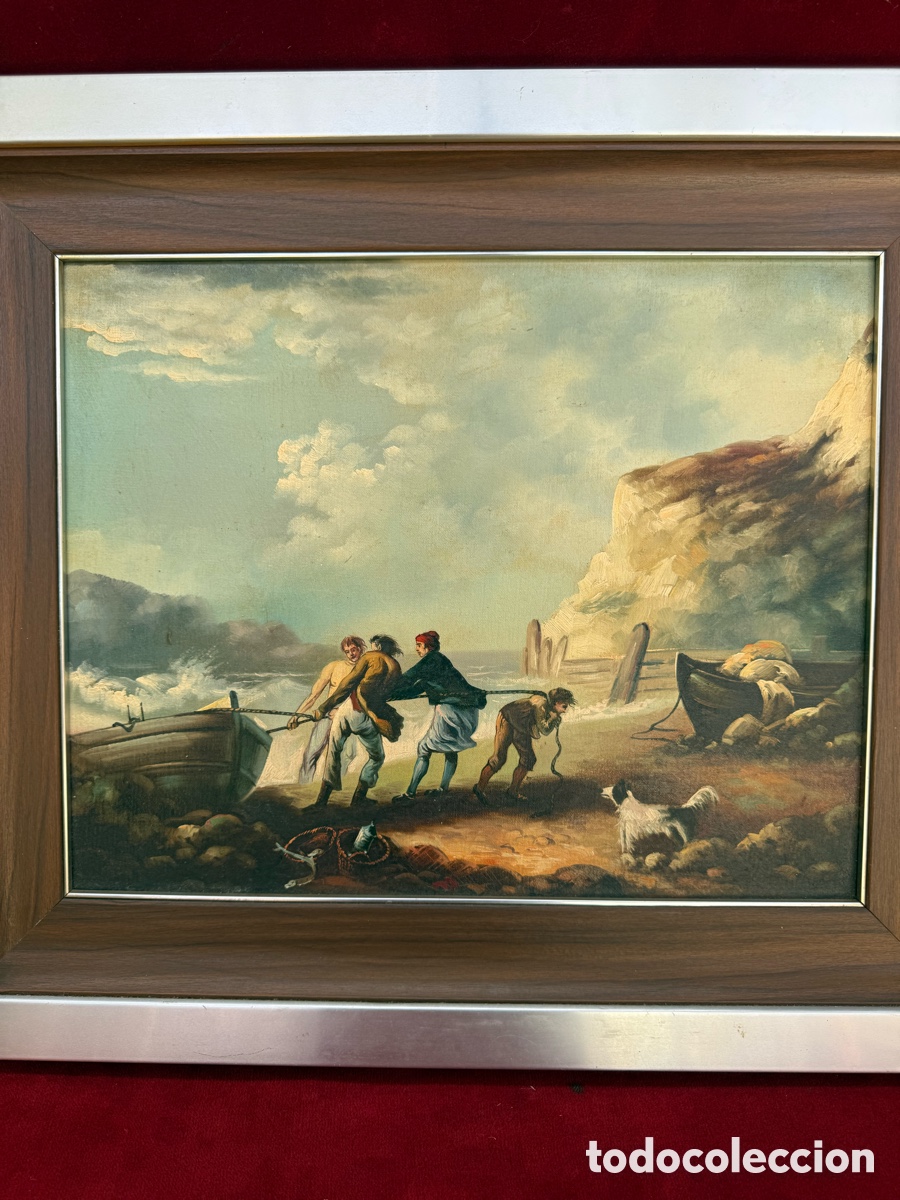 Arte: Antiguo cuadro,oleo sobre lienzo,Pescadores!