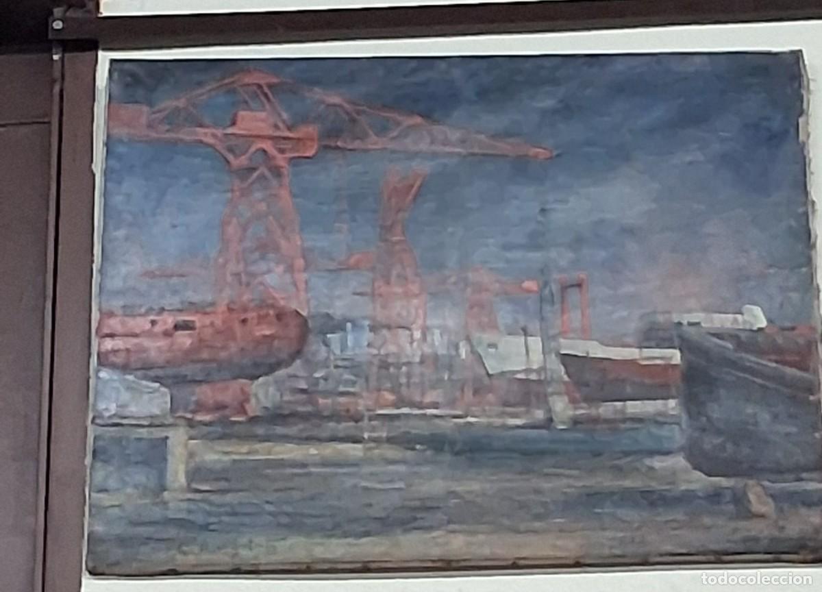 Arte: Jose Cousi&ntilde;o ( Madrid 1916-1994) Astilleros oleo sobre lienzo