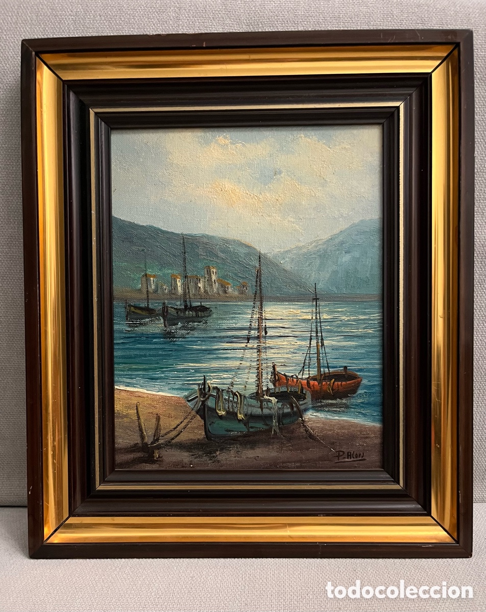 Arte: Pintura al &oacute;leo sobre tabla - Marina - Firmado P. Alors