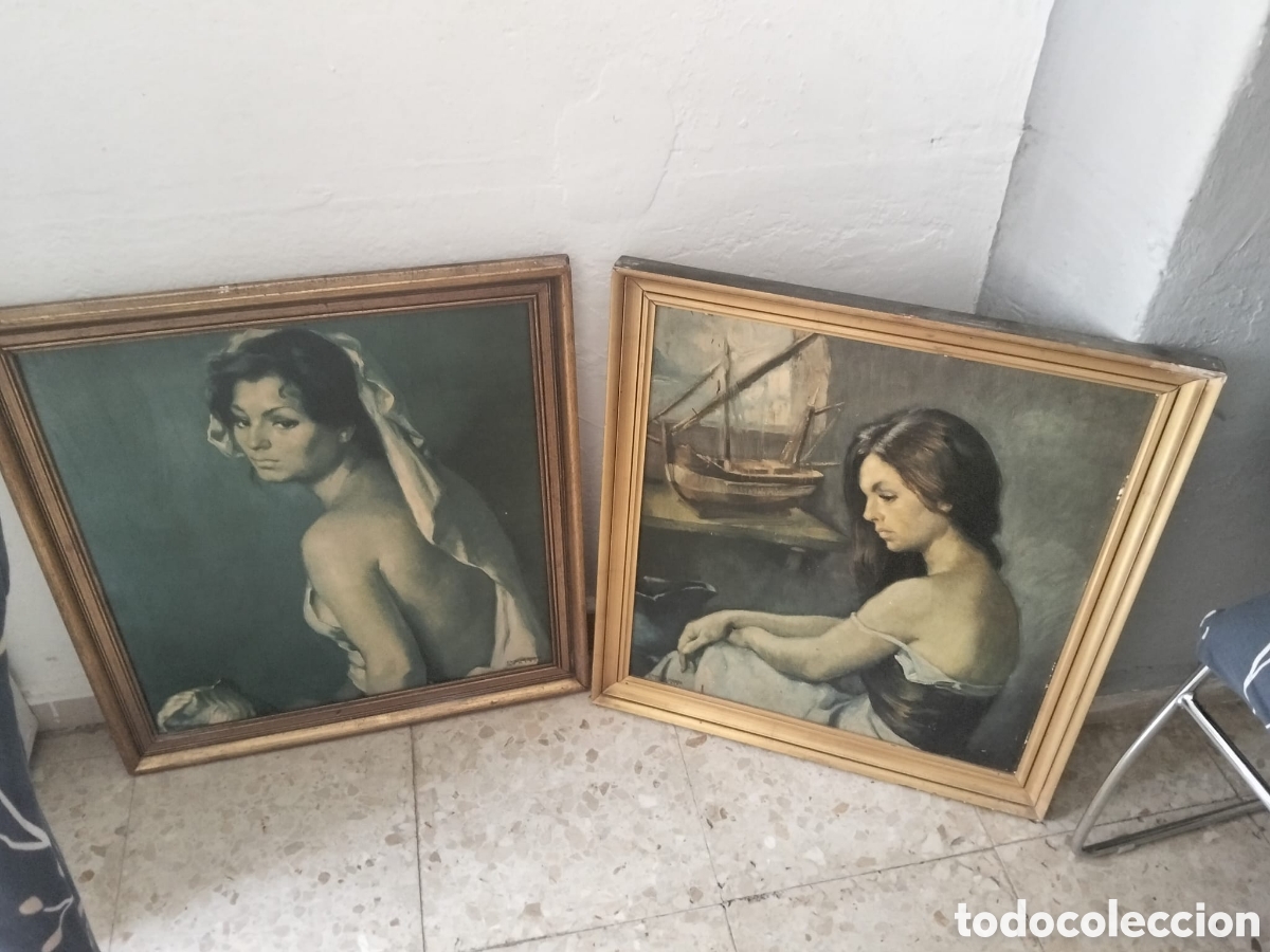 Arte: Lote 3 cuadros vintage 2 de Francisco ribera y paisaje rural enmarcado.