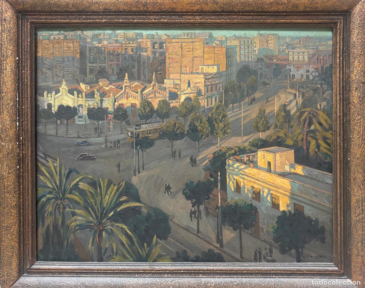 Arte: L. Gil de Vicario (1898-1959) Vista de Barcelona, plaza Tetuan, ca 1940. &Oacute;leo sobre tela.