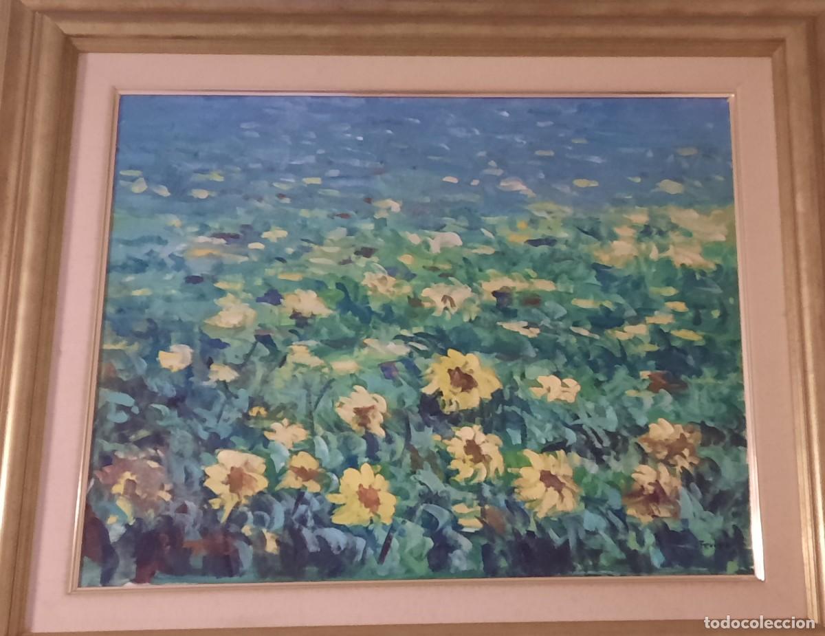 Arte: Ferrer, Juana. Girasoles, &oacute;leo sobre lienzo.