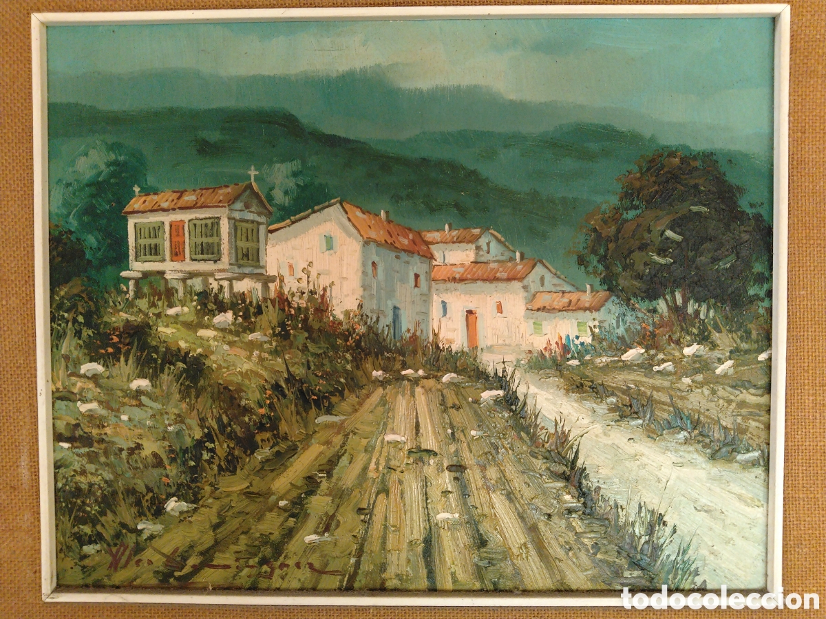 Arte: Paisaje gallego. &Oacute;leo sobre lienzo. Firma poco legible.
