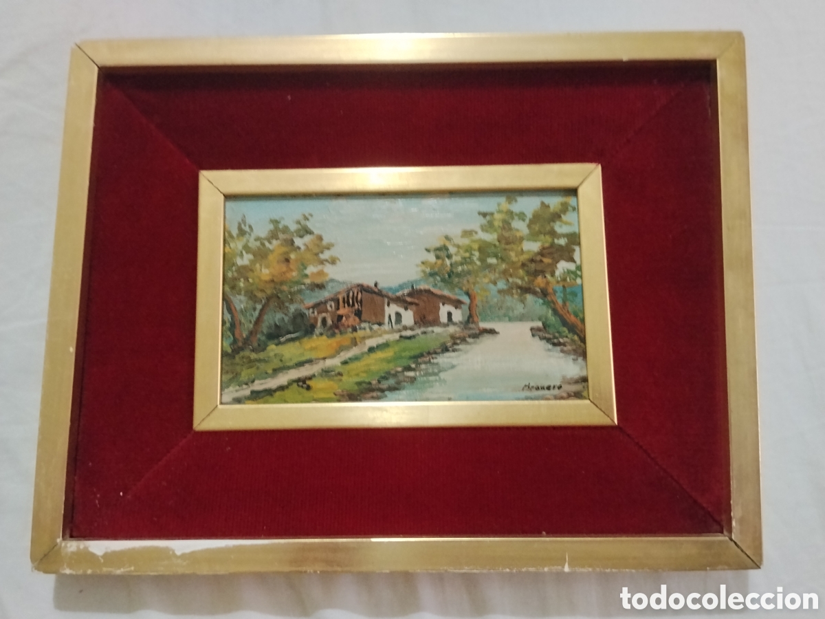 Arte: Cuadro al OLEO ANTIGUO ENMARCADO EN MADERA Y VIDRIO