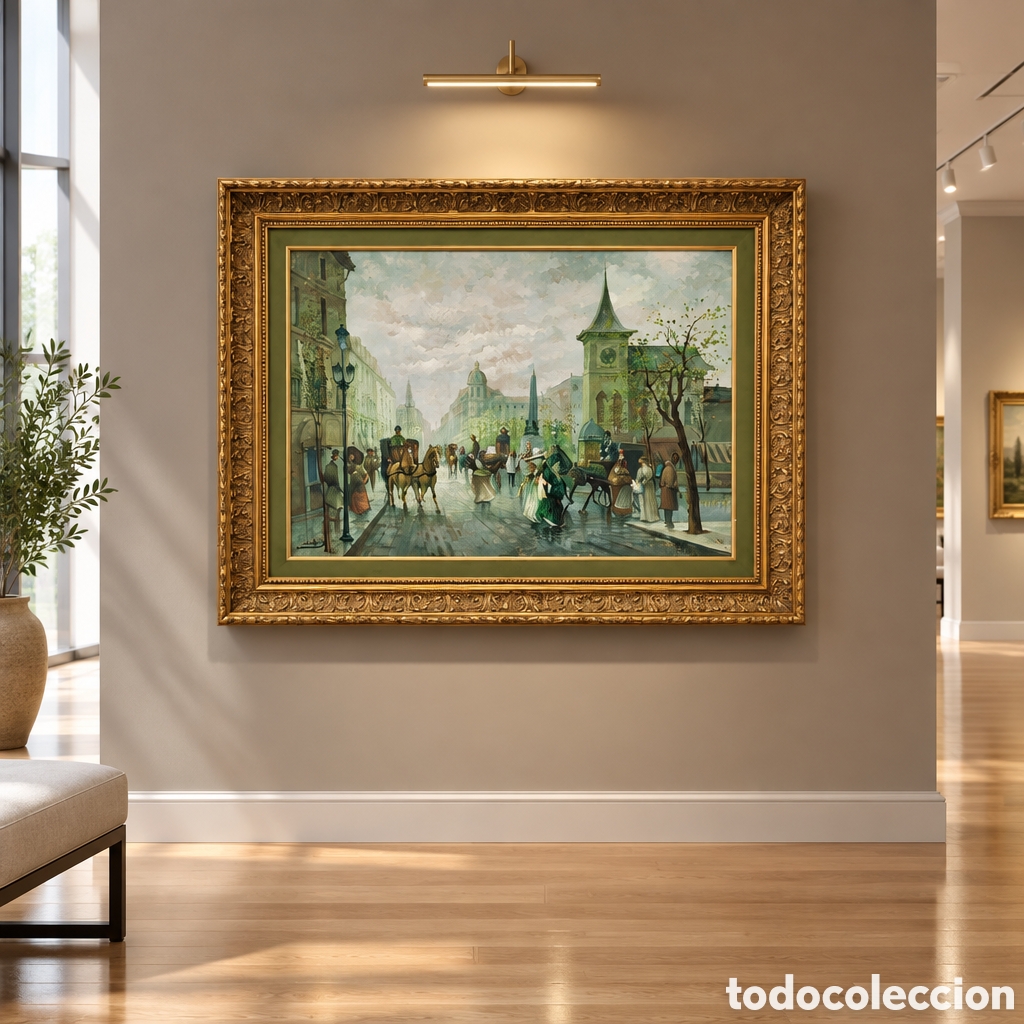 Arte: CARLOS BARBER . OLEO SOBRE LIENZO. ESCENA CALLE PARISINA . MEDIDAS OBRA 100&times;73 cm.CON MARCO 128&times;102