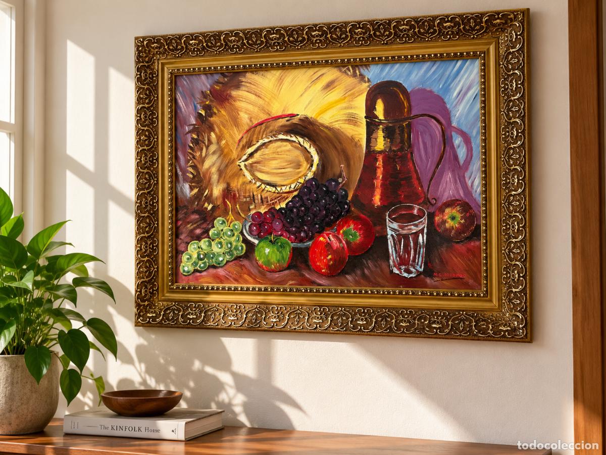 Arte: Cuadro vintage M.G. Redondo &ndash; Bodeg&oacute;n con frutas y jarra, &oacute;leo sobre lienzo, Espa&ntilde;a, a&ntilde;os 1940&ndash;1960