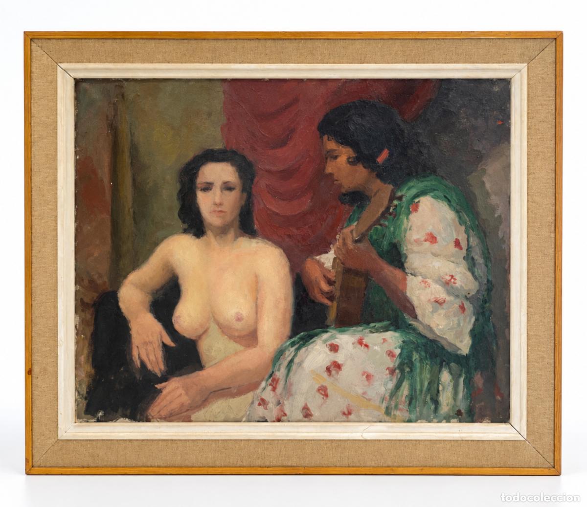 Art: OLEO ANONIMO - GITANA Y CHICA DESNUDA - OLEO LIENZO - ATRIBUIDO A PERE CREIXAMS
