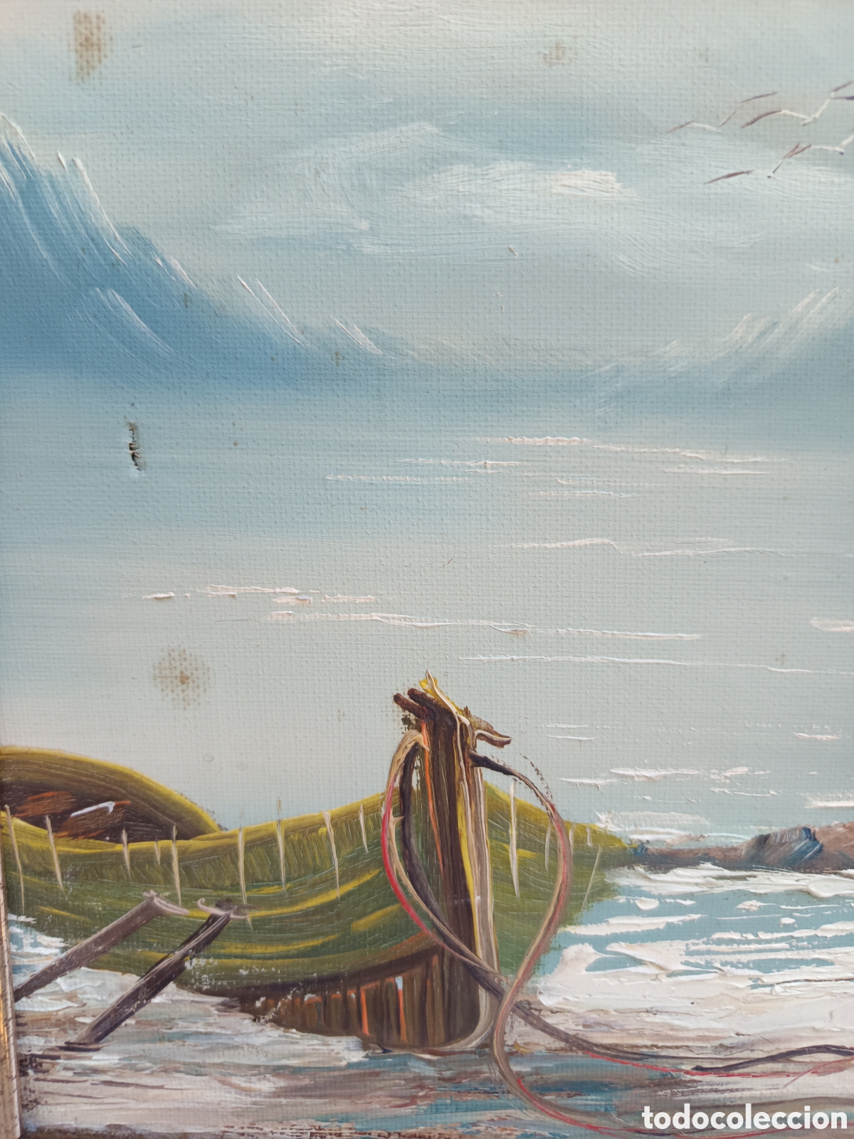 Arte: Pintura al oleo barco varado