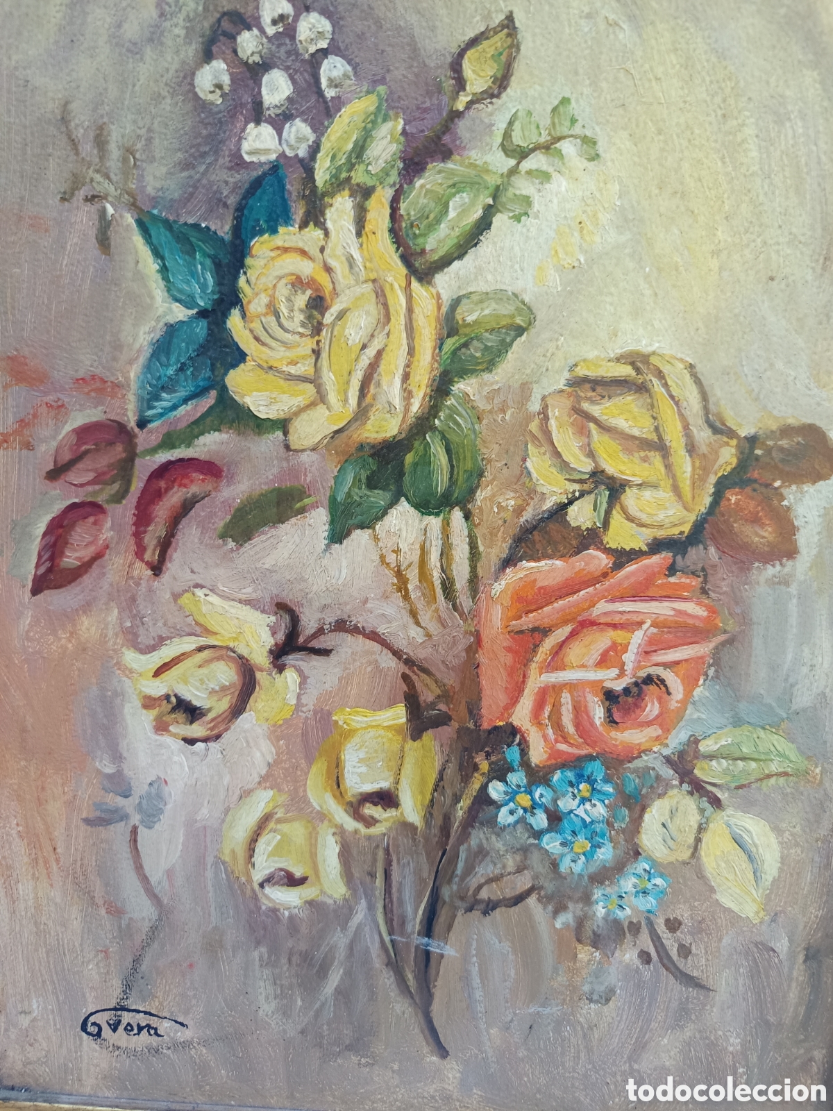 Arte: Pintura cuadro rosas firma Vera