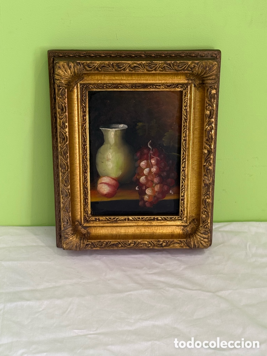 Arte: Bodeg&oacute;n &oacute;leo sobre tabla &ndash; Etiquetado Colecci&oacute;n Verno &ndash; Marco dorado