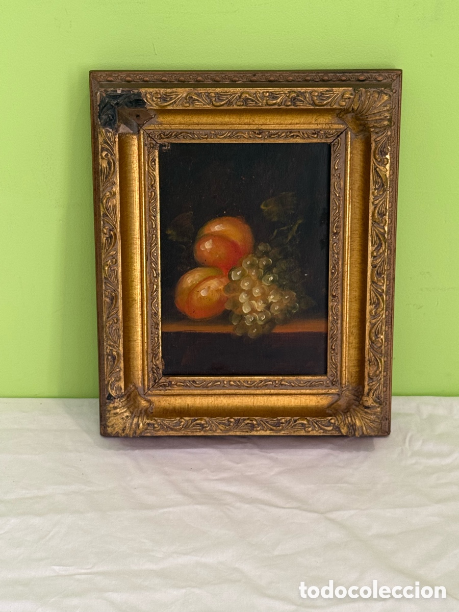 Arte: Bodeg&oacute;n &oacute;leo sobre tabla &ndash; Etiquetado Colecci&oacute;n Verno &ndash; Marco dorado