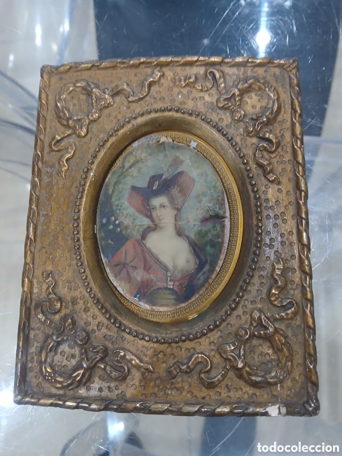 Arte: Pintura antigua erotico marco para restaurar