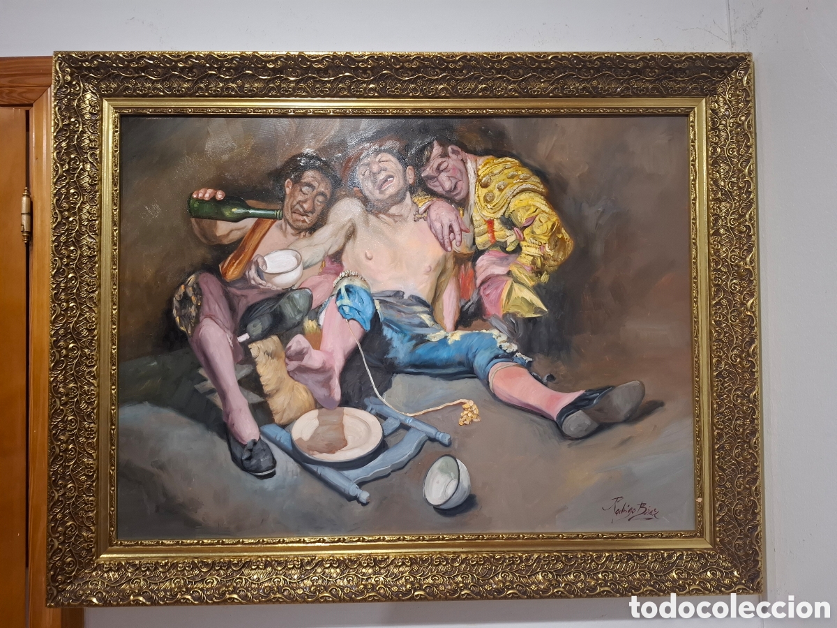 Arte: Oleo sobre tabla toreros frustrados 95x75
