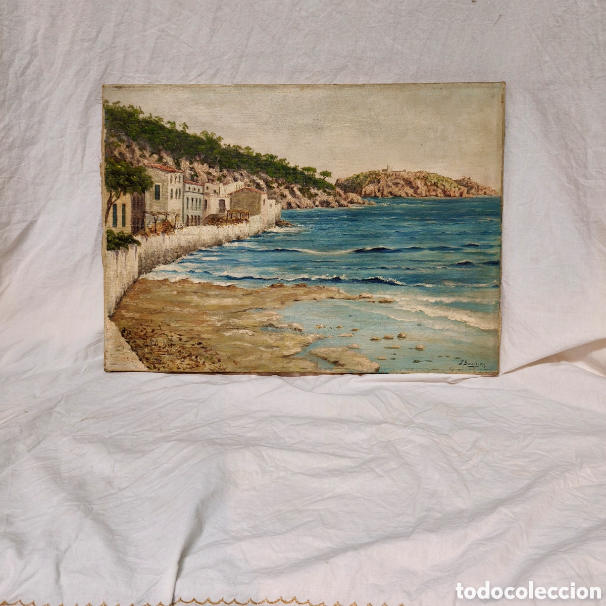 Arte: Pintura al &Oacute;leo Original (1953) &ndash; Marina de L'Estartit e Islas Medas por J. Bassols