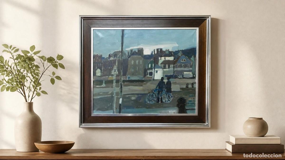 Kunst: Pareja en Bicicleta: Un Impresionante Cuadro de &Oacute;leo Firmado por Rafael Griera Calder&oacute;n - 1934