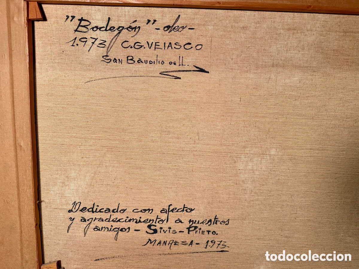 Arte: CUADRO BODEG&Oacute;N. C. G. VELASCO. 1973. 80x65 cms. DEDICATORIA. - Foto 3