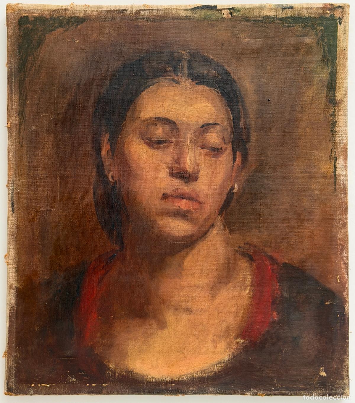 Arte: &Oacute;leo lienzo , retrato femenino , ca. 1970 , sin firmar .