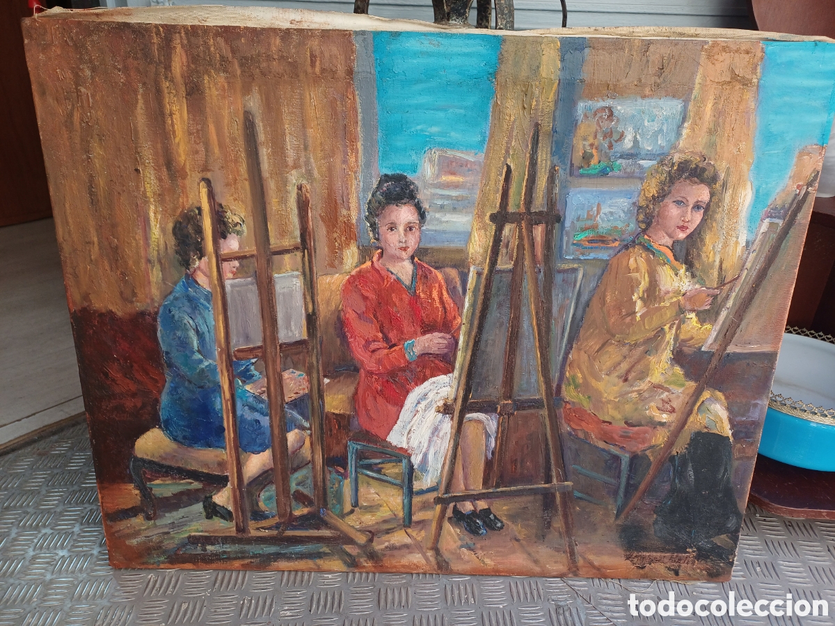 Arte: OLEO SOBRE TELA, TALLER DE PINTURA, RESTAURADO, MRDIADOS SIGLO XX